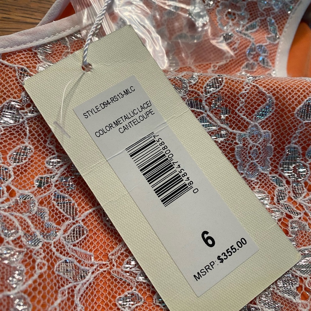 ERIN Erin Fetherston Metallic Lace Dress Size 6 Cantaloupe- NWT - Picture 6 of 11